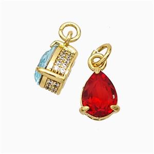 Copper Teardrop Pendant Pave Zirconia Red Crystal Glass Gold Plated, approx 7-8mm