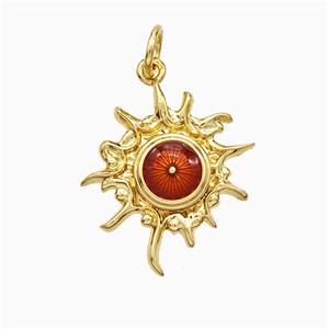 Copper Sun Pendant Red Painted Eye Gold Plated, approx 16-18mm
