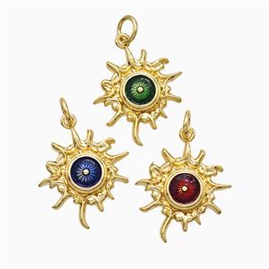 Copper Sun Pendant Painted Evil Eye Gold Plated Mixed, approx 16-18mm