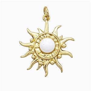 Copper Sun Pendant White Enamel Gold Plated, approx 20mm