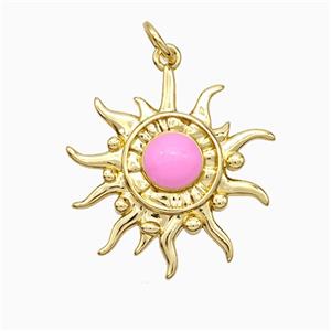 Copper Sun Pendant Pink Enamel Gold Plated, approx 20mm
