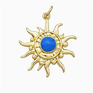 Copper Sun Pendant Blue Enamel Gold Plated, approx 20mm