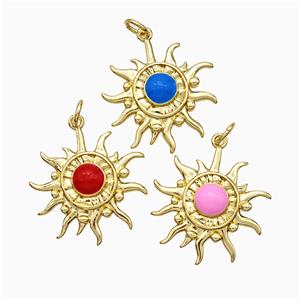 Copper Sun Pendant Enamel Gold Plated Mixed, approx 20mm