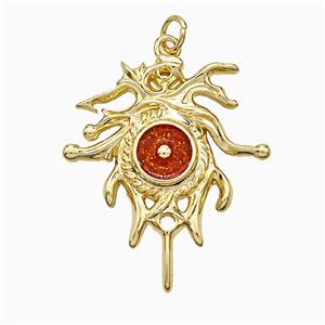 Copper Pendant pave zircon, Gold Plated, approx 26-30mm