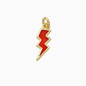 Copper Lightning Pendant Red Enamel Gold Plated, approx 5-12mm