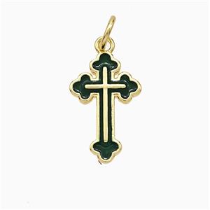 Copper Cross Pendant Green Enamel Gold Plated, approx 10-16mm