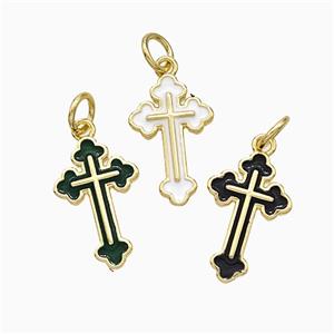 Copper Cross Pendant Enamel Gold Plated Mixed, approx 10-16mm