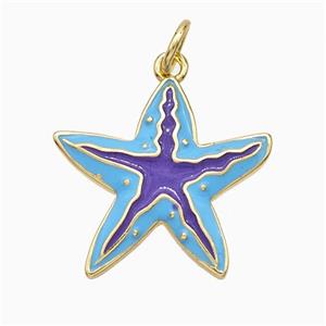 Copper Starfish Pendant Blue Purple Enamel Gold Plated, approx 18mm