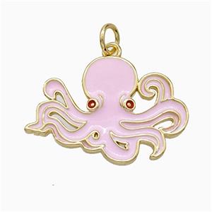 Octopus Charms Copper Pendant Pink Enamel Gold Plated, approx 16-22mm