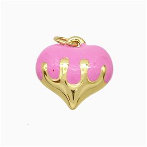 Copper Heart Pendant Pink Enamel Gold Plated, approx 15mm