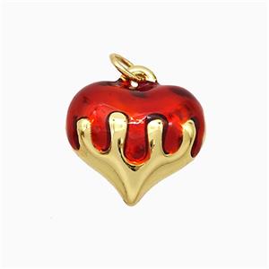 Copper Heart Pendant Red Enamel Gold Plated, approx 15mm
