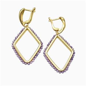 Copper Earring pave zircon, Gold Plated, approx 26-36mm, 14-18mm