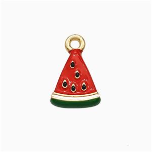 Watermelon Charms Copper Pendant Red Green Enamel Gold Plated, approx 10-12mm