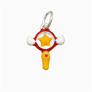 Magic Wand Charms Copper Pendant Multicolor Enamel Platinum Plated, approx 15-16mm