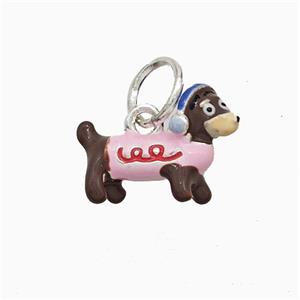 Copper Dog Pendant Multicolor Enamel Platinum Plated, approx 10-16mm