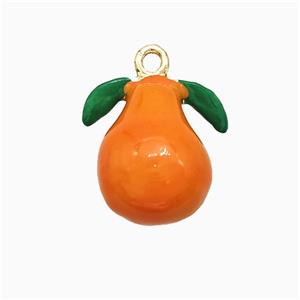 Pomelo Charms Copper Pendant Orange Enamel Gold Plated, approx 11-15mm