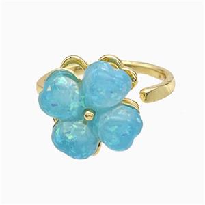 Copper Clover Rings Pave Aqua Fire Opal Rotatable Gold Plated, approx 13-14mm, 18mm dia