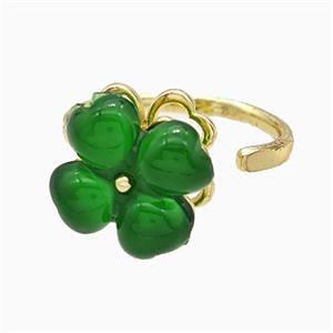 Copper Clover Rings Pave Green Acrylic Rotatable Gold Plated, approx 13-14mm, 18mm dia