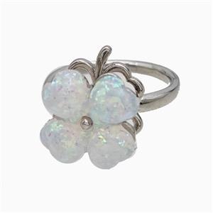 Copper Clover Rings Pave Aqua White Opal Rotatable Platinum Plated, approx 14mm, 18mm dia