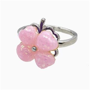 Copper Clover Rings Pave Pink Fire Opal Rotatable Platinum Plated, approx 14mm, 18mm dia