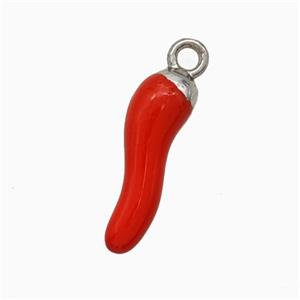 Copper Chili Pendant Red Enamel Platinum Plated, approx 3-16mm