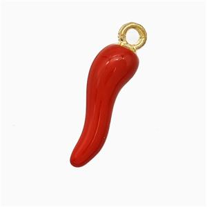 Copper Chili Pendant Red Enamel Gold Plated, approx 3-16mm