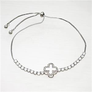 Copper Bracelet Pave Crystal Glass Cross Adjustable Platinum Plated, approx 14mm, 1mm, 28cm length
