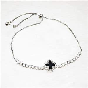Copper Bracelet Pave Crystal Glass Cross Platinum Plated, approx 14mm, 1mm, 28cm length