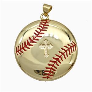 Baseball Charms Copper Pendant Red Enamel Sports Gold Plated, approx 30mm
