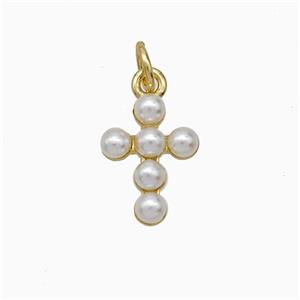 Copper Cross Pendant Pave Pearlized Resin Gold Plated, approx 9-12.5mm