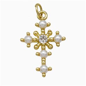 Copper Cross Pendant Pave Pearlized Resin Gold Plated, approx 15-20mm