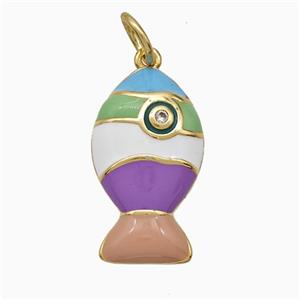 Copper Fish Pendant Pave Zirconia Multicolor Enamel Gold Plated, approx 12-20mm