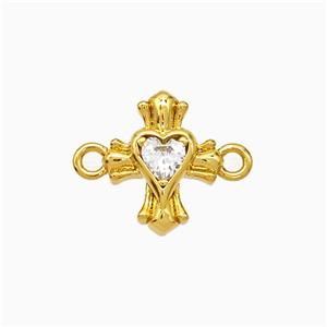 Copper Heart Cross Connector Pave Zirconia Gold Plated, approx 12mm
