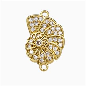 Copper Spiral Shell Connector Pave Zirconia Gold Plated, approx 12.5-16mm