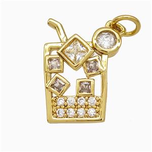 Ice Cream Bottle Drink Cup Charms Copper Pendant Pave Zirconia Gold Plated, approx 13-18mm