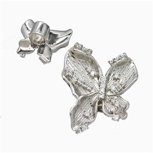 Copper Butterfly Beads Pave Zirconia Large Hole Platinum Plated, approx 18-21mm, 5mm hole