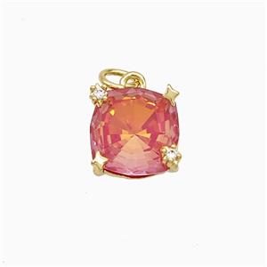 Red Crystal Glass Square Pendant Copper Gold Plated, approx 10mm