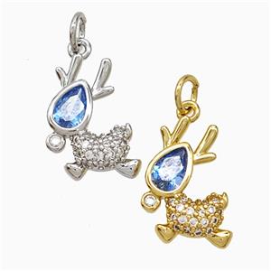 Copper Deer Pendant Micropave Zirconia Mixed, approx 10-15mm