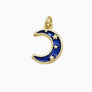 Copper Moon Pendant Blue Painted Star Gold Plated, approx 10-11mm