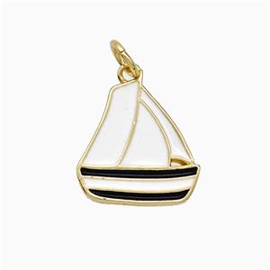 Sailboat Charms Copper Pendant White Black Enamel Gold Plated, approx 13-14mm