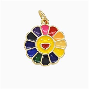 Copper Sunflower Pendant Multicolor Enamel Gold Plated, approx 14mm