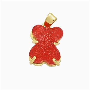 Red Resin Bear Pendant Copper Gold Plated, approx 10-13mm