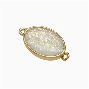 White Fire Opal Oval Connector Copper Gold Plated, approx 11-16mm