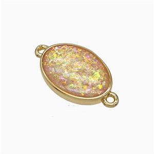 Pink Fire Opal Oval Connector Copper Gold Plated, approx 11-16mm