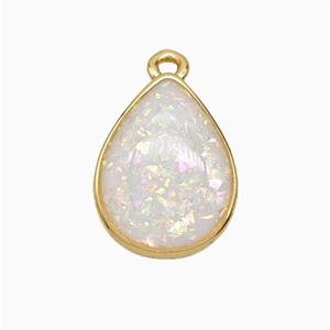 White Fire Opal Teardrop Pendant Copper Gold Plated, approx 12-16mm