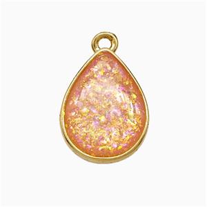 Pink Fire Opal Teardrop Pendant Copper Gold Plated, approx 12-16mm