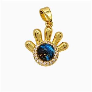 Copper Hand Pendant Pave Zirconia Resin Gold Plated, approx 13-15mm