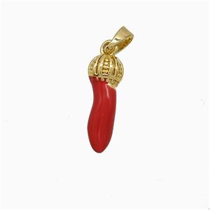 Copper Chili Pendant Red Enamel Gold Plated, approx 5-16mm