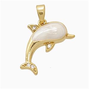 Copper Dolphin Pendant White Enamel Gold Plated, approx 15-18mm