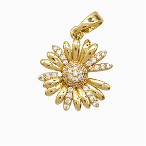 Copper Sunflower Pendant Pave Zirconia Gold Plated, approx 14mm